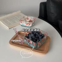 日韩系ins风复古郁金香花朵玻璃小碗方形碗创意家用水果沙拉碗 郁金香碗 1个