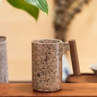 RENHE内蒙古麦饭石水杯办公室杯子喝水马克杯带盖泡茶杯子老干部 木把杯