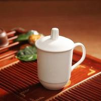 景德镇陶瓷茶杯带盖骨瓷水杯喝茶杯青花瓷器办公杯子500ml 自然景 纯白色(4只装)