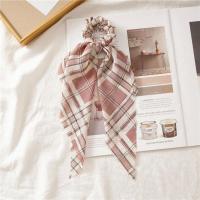 优惠券英伦格子飘带发圈马尾复古饰品学院风女生雪纺 粉色格子飘带