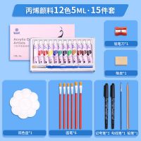 回忆丙烯颜料套装 初学者diy手绘墙绘套装 防水纺织绘画颜料 12色 5ml 丙烯-15件