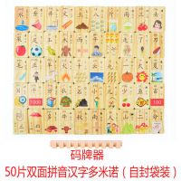 100粒数字汉字水果早教认知多米诺骨牌 儿童木质积木拼装益智玩具 50片双面拼音汉字多米诺+码牌器