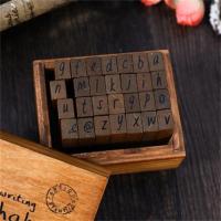 韩国创意复古数字字母印章手帐DIY装饰印章教师学生儿童用木盒装 草体款小写(28枚)