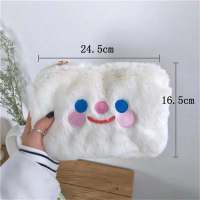 kasumi韩国dinotaeng同款治愈笑脸刺绣羊羔毛绒笔袋简约文具袋ins 白色笑脸款