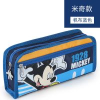 迪士尼笔袋男生韩版潮流简约初高中生大容量文具盒三层帆布铅笔盒 [普通款]米奇蓝/含侧袋