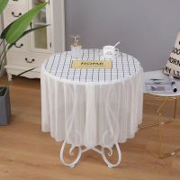 印花欧式小圆桌布全包家用圆桌子罩套咖啡桌子蕾丝盖巾圆形餐桌罩 格子家 直径50高40cm
