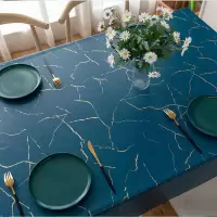 家用桌布防水防烫防油免洗餐桌布长方形茶几桌布欧式桌布PVC台布 pvc理石纹蓝(138*180cm)