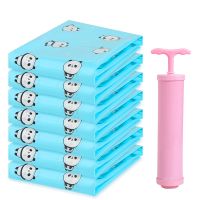 真空收纳袋装棉被子衣服羽绒服压缩袋抽气宿舍行李箱包旅行送电泵 60*40 熊猫黄[一个装送手泵]