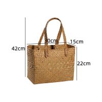 家好点 草编椭圆提篮日式编织菜篮收纳筐文艺野餐篮购物篮脏衣篮 橙色 花纹款