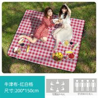 野餐垫防潮垫加厚 户外地垫郊游野外野炊便携防水沙滩野餐布ins风 红白格 2*1.5米[可手提]牛津款