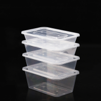 长方形一次性饭盒加厚塑料快餐外卖打包盒带盖透明水果保鲜盒批发 500ML方盒[透明] 50套