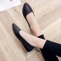 软皮工作鞋四季春秋单鞋女高跟鞋粗跟黑色皮鞋女上班舒适防滑女鞋 黑色-520(平底偏小一码) 35