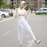 透明波点旅行成人男女连体长款户外单人徒步带袖风衣步行旅游雨衣 薄款白色--无帽檐 小码(纽扣款)