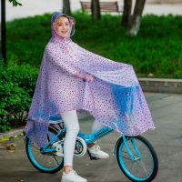 电动车雨衣母子双人摩托车双帽檐加大加厚雨衣 自行车红心 XXXL