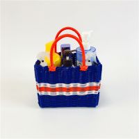 ins野餐篮编织筐买菜篮子采摘篮水果购物篮手提篮宠物篮洗澡篮 蓝色主色小号篮子