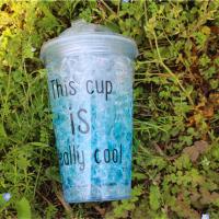 创意韩国碎冰杯双层酷杯潮流清新吸管杯子女学生成人韩版制冷水杯 小号英文蓝色450ML