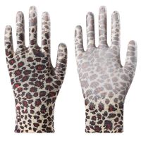 薄款尼龙印花PU手套花色涂掌浸胶防滑涂胶劳保防护手套 豹纹涂掌12双 s