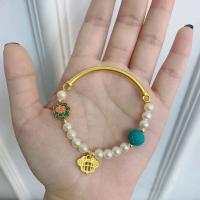 [不掉色不过敏]原创设计越南沙金弯管和田白玉松石配饰手链手串 弯管珍珠手串款一