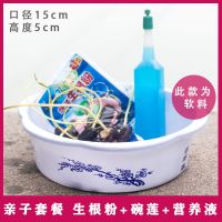 水培花盆仿陶瓷睡莲荷花盆无孔盆栽水养种植盆缸塑料特大阳台家用 亲子套装三件套(蓝软盆) 一个送(碗莲)