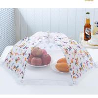 菜罩可折叠餐桌罩菜罩网新款可收缩高档盖菜的盖子防蚊饭菜防尘罩 田园梦蝶70厘米粗骨架(5-6盘)白