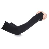 冰袖男夏季冰丝防晒袖套女防紫外线护臂手套手臂套袖骑行开车长款 黑色 拇指款[1双]