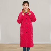 冬季[过膝]长款加绒加棉保暖防寒[罩衣]时尚成人男女家居外套 加棉加绒罩衣玫红色 82CM衣长短款XXL小号