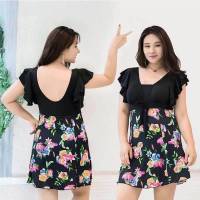 以嫣大码泳衣女微胖200斤游泳衣女保守遮肚裙式分体温泉妈妈泳衣 1701(黑色)连体 XL 100-120斤