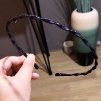 超细饶布波浪发箍头窟饰品简约刘海洗脸外出发卡头箍女士气质头饰 麻花藏青