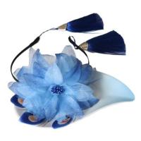 新演出头花假耳环发箍发卡发带儿童头饰手工发饰流苏吊坠女童配饰 宝蓝色