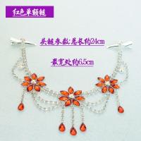 韩版公主链女水钻额头链眉心坠舞蹈演出头饰儿童皇冠发饰发夹套装 红色单额链