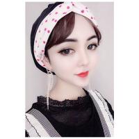 穆斯林纱巾新款回族头巾时尚韩版发带帽包头帽交叉印度帽套头帽子 白色波点发带帽 蕾丝黑底