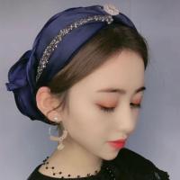 [2件装]穆斯林时尚纱巾帽子回族头巾新款真丝发箍帽发带 [藏青色-加钻]