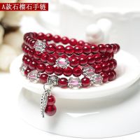 水晶石榴石手链葫芦多圈情侣饰品黑曜石佛珠手串ins超仙小众设计 A款
