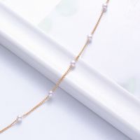 珍珠串珠链条diy手工串珠制作材料包耳钉耳饰品手链脚链项链配件 间隔珍珠链条金色 50厘米