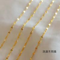 [不掉色不过敏]钛钢保色极简唇形水波纹满天星包金单链条项链女 金色 水波纹项链35+5cm