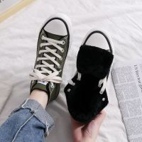 1970s情侣鞋子原宿港风高帮帆布鞋女学生韩版百搭复古男鞋ins板鞋 加绒橄榄绿 经典无标 35 标准女码