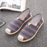 老北京布鞋女春季新款一脚蹬懒人平底软底单鞋透气帆布鞋妈妈女士 民族风C01蓝色 35