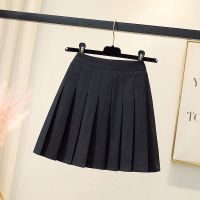 加长版防走光春夏季百褶半身裙女显瘦高腰a字黑白灰色小个短裙子 黑色[短款37-39cm 自带安全裤 XS 合适70-85