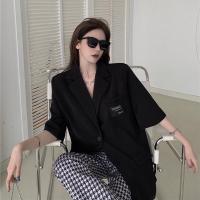 西装外套春秋2021年新款女春季宽松薄款气质百搭短袖复古开衫上衣 黑色[商城正品][送小礼物] XXS建议60斤以下