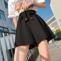 新款200斤阔腿裤女学生韩版宽松休闲短裤女夏胖妹妹裤子300斤显瘦 黑色4 送同款腰带 L 建议100斤之内