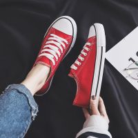 配裙子的小白鞋女丝带低帮帆布鞋可爱ins百搭韩版学生仙女风单鞋 红色 低帮[朴素风]A01 收藏店铺优先发货
