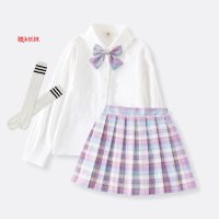 儿童jk制服裙正版女童春装2021新款长袖百褶裙子全套装班服小学生 梦幻紫百褶裙+长袖+蝴蝶结+长袜 100