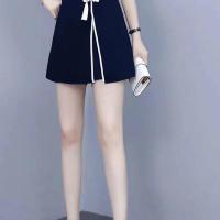单/套装 大码夏季2021新款显瘦短裤套装女洋气复古改良旗袍两件套 藏蓝色单件裤 M