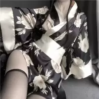 新款日式和服内衣可爱俏皮角色扮演花样格调日本和服性感人气古装 深灰色 套装加内裤