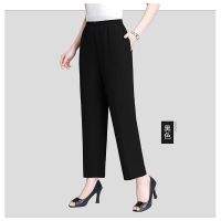 妈妈夏季薄款休闲九分裤子宽松冰丝黑色老太太中老年人九分女裤子 黑色 一条装 L[建议80-100斤]