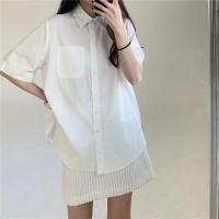 日系背带连衣裙女两件套夏季韩版白色短袖衬衫裙子ins超仙学生 立领上衣 单件 S 建议80~100斤