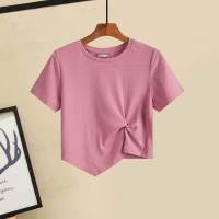 大码女装设计感小众2021夏季新款T恤上衣开叉牛仔半身裙两件套装[5天内发货] 6902粉红T恤 [单件] 4XL 建议