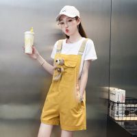 夏季休闲背带裤套装女2021夏季新款韩版减龄宽松大码短裤两件套潮 6808白色短T XL 建议121-140斤