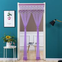 夏天新款门帘免打孔防蚊纱门帘粘贴加密卧室客厅装饰家用隔断门帘 紫蕾丝送魔术贴 宽80高180厘米