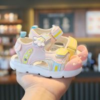 女童凉鞋2021年新款男童宝宝软底鞋韩版小公主包头防滑儿童沙滩鞋 粉色 建议脚长+0.5选码